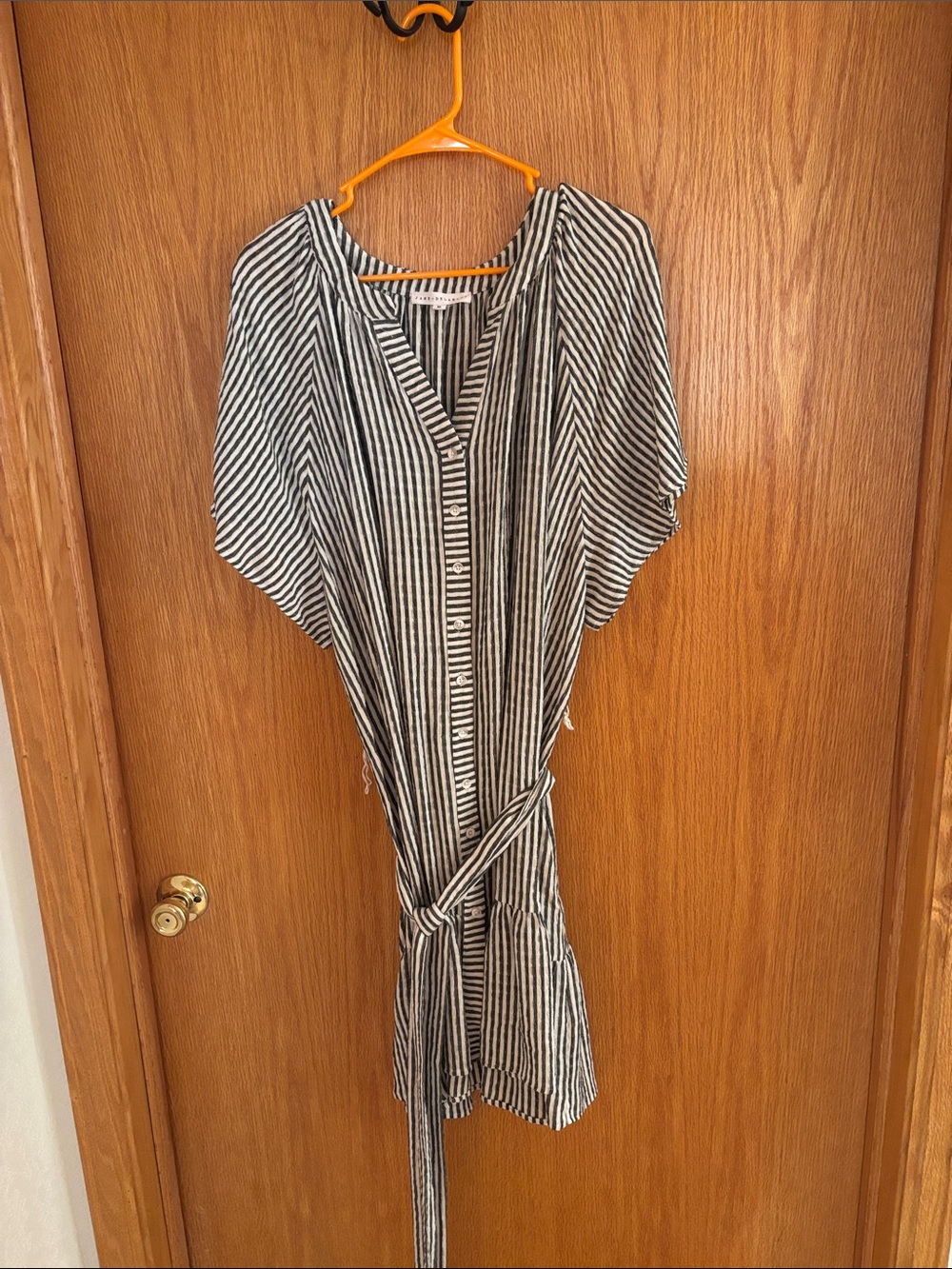 Striped Black and White Button-Front Dress with Tie Waist
